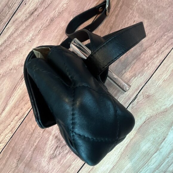 Matteo Bertoni Italian Black  Monochrome Quilted Leather Belt Bag  7 * 4 * 2 - Picture 5 of 7